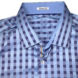Bugatchi Uomo Shaped Fit Dress‎ Shirt Blue Long Sleeve Button Down Men's Large